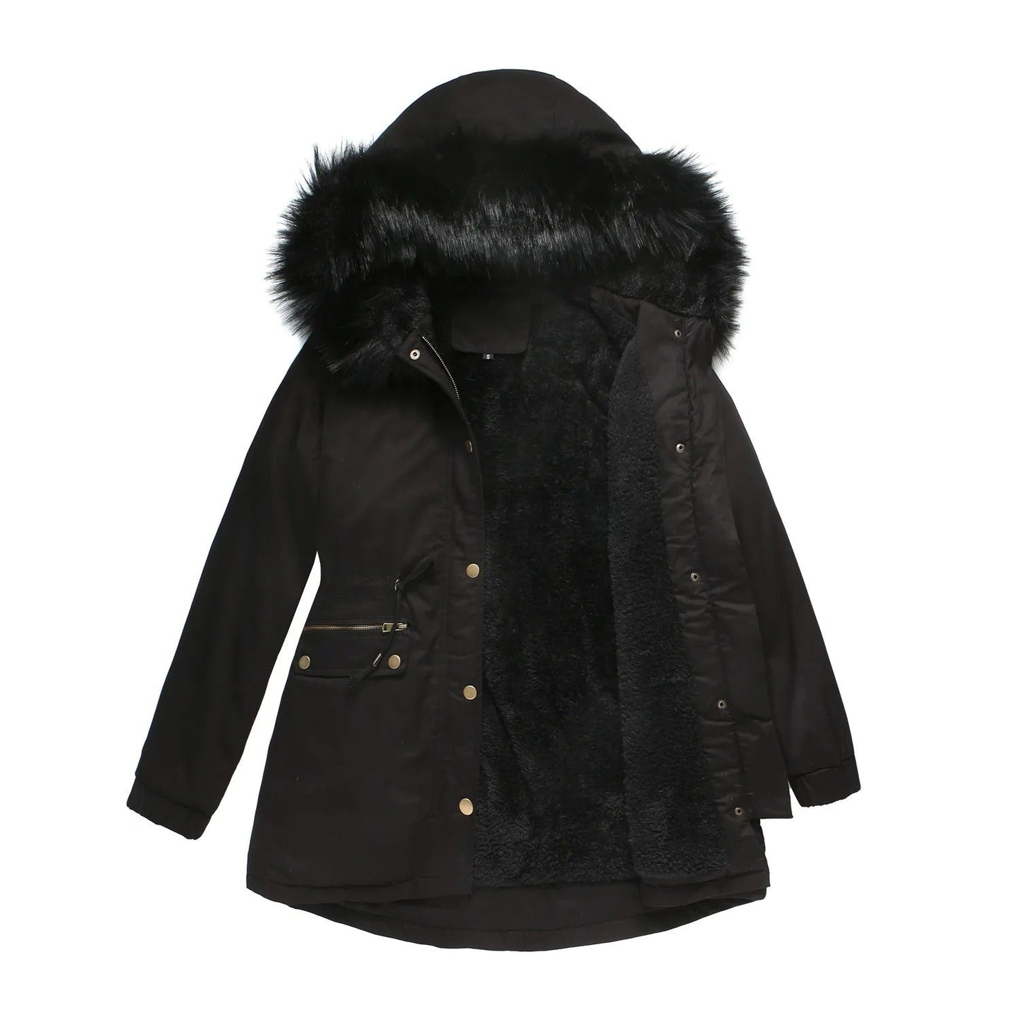 Fiona - Women's Long Hooded Velvet Padded Winter Jacket