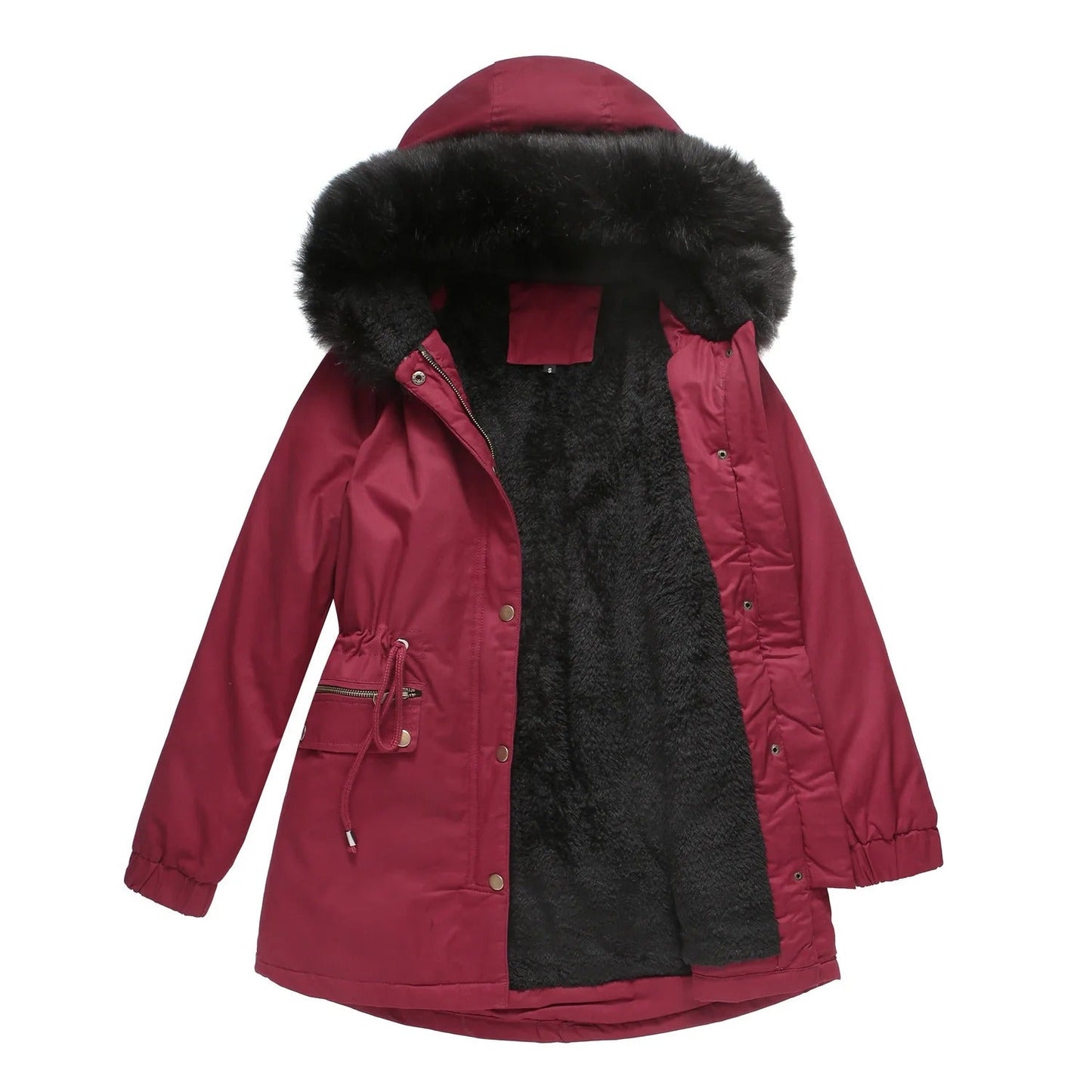 Fiona - Women's Long Hooded Velvet Padded Winter Jacket